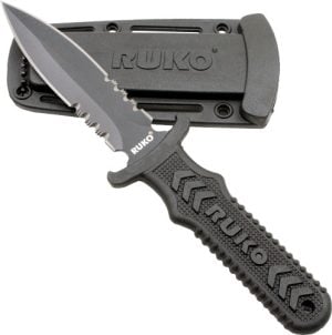 RUKO FIXED BLADE BOOT KNIFE 4" - SPEAR SERRATED CLAMSHELL